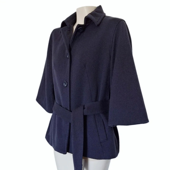 Gap Navy Wool Blend Cropped Coat Winter Warm Business Casual Aline Hip - Picture 2 of 7